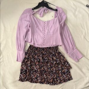 Lilac Blouse and Floral Skirt Set